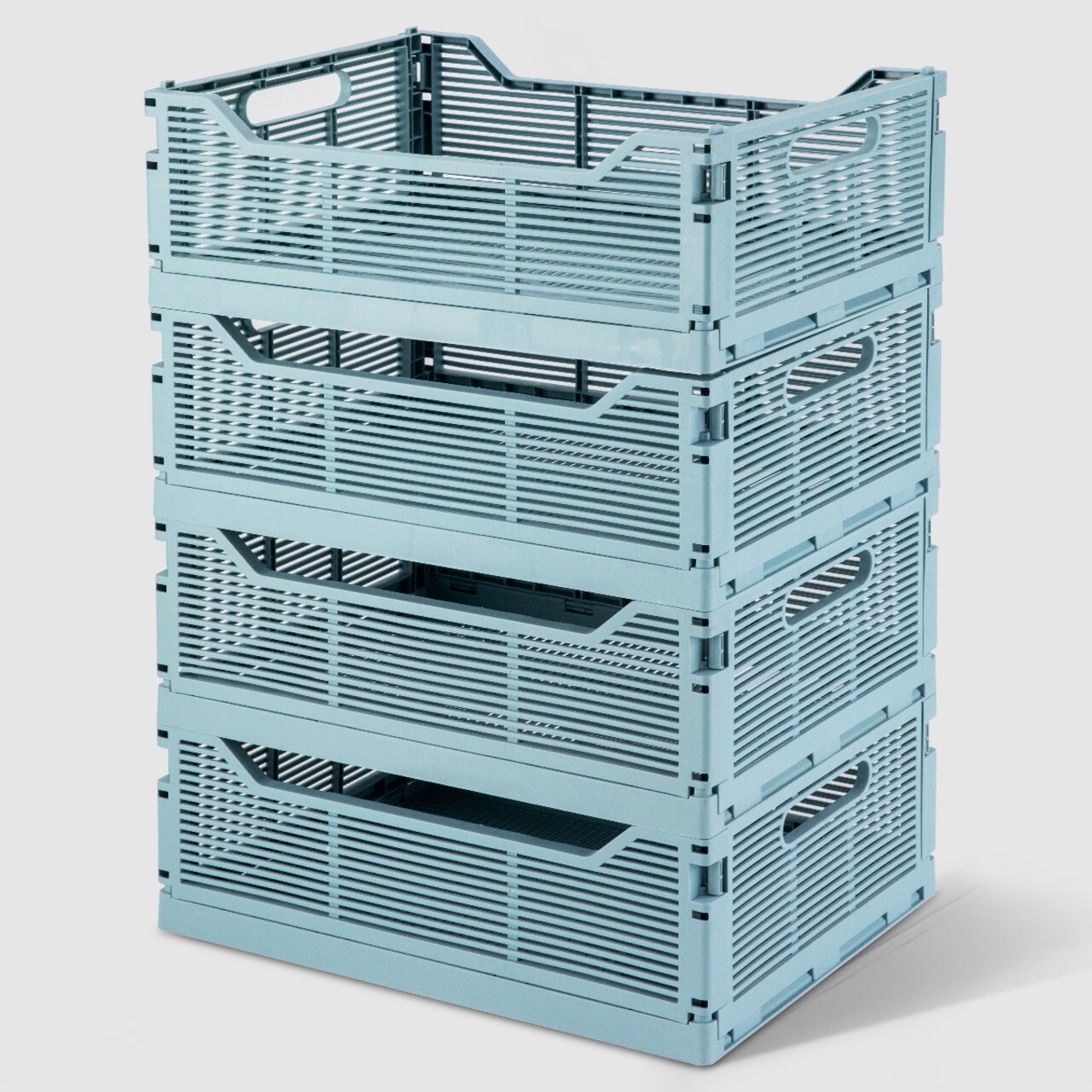 VUSIGN Large Blue Collapsible Storage Crates – 16″×12″×6.2″ Fold-Flat Plastic Bins for Home & Office Organization, 4-Pack